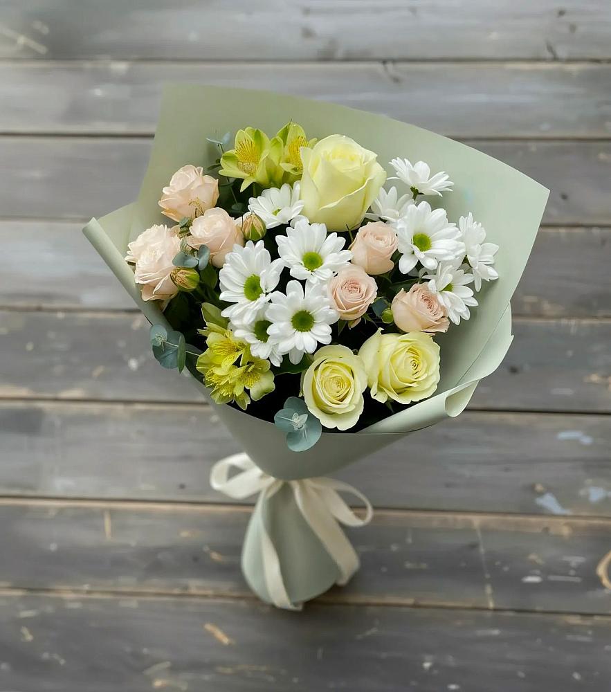 Букет цветов из: Альстромерии, Розы и Хризантемы в Казачка