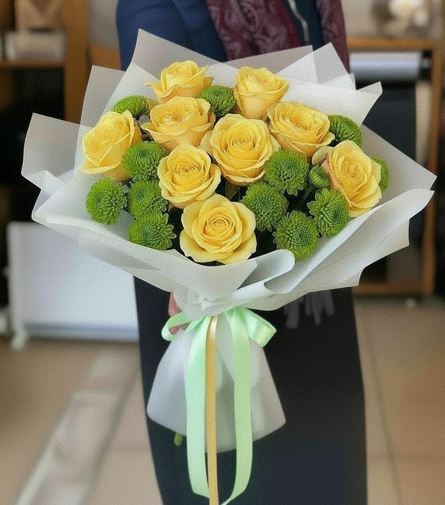 Букет цветов из: Хризантемы и Розы в Казачка