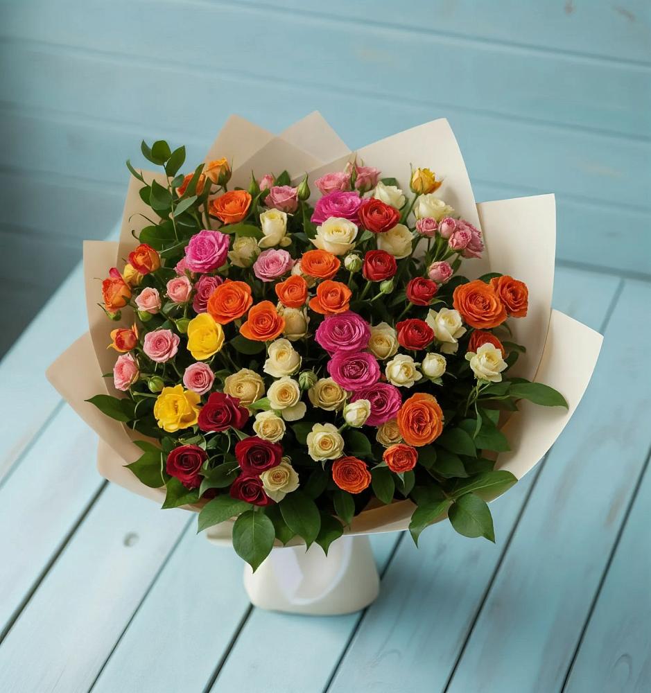 Букет Микс из разноцветных кустовых роз в Казачка