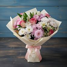 Букет цветов из:  Хризантемы, Альстромерии и Розы в Казачка