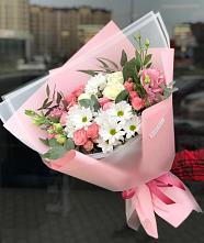 Букет цветов из:  Розы, Лизиантусы и Хризантемы в Казачка