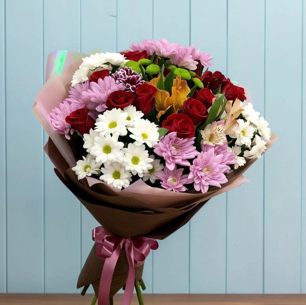 Букет цветов из: Розы, Хризантемы и Альстромерии в Казачка